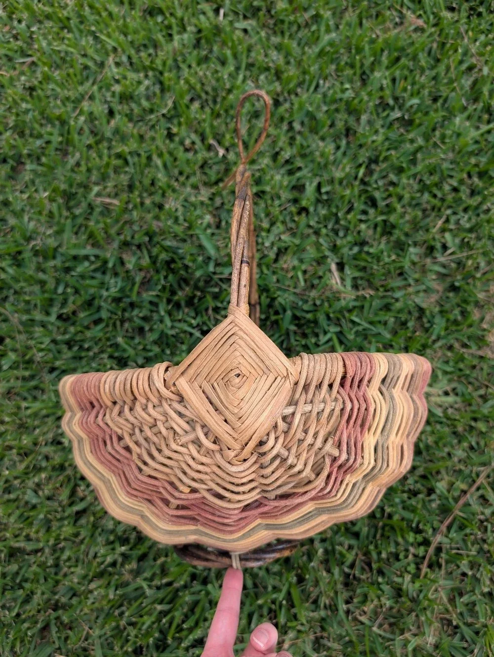 Large Vintage Handwoven Multicolored Natural‎ Woven Rattan Basket with Handle